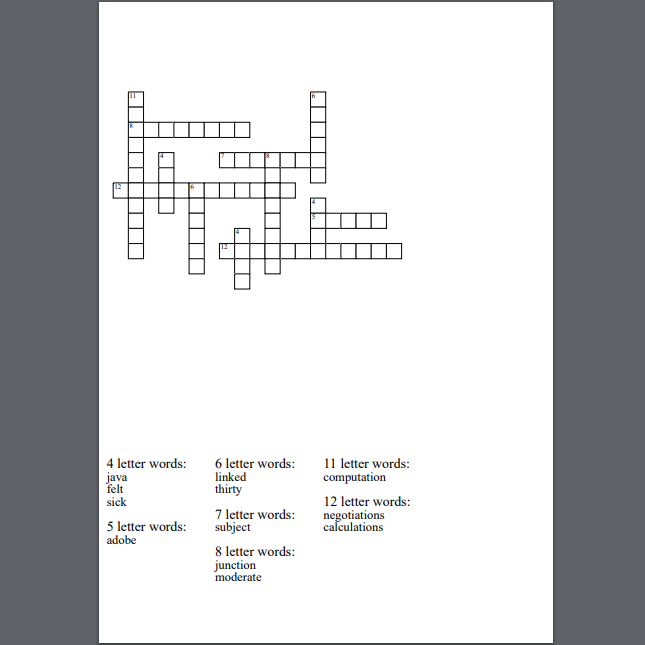 Image of a generated criss cross puzzle